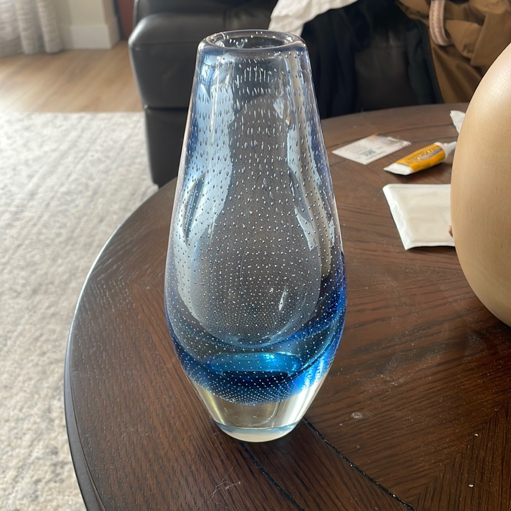 hand blown glass controlled bubble vase. Possible Murano purchased overseas